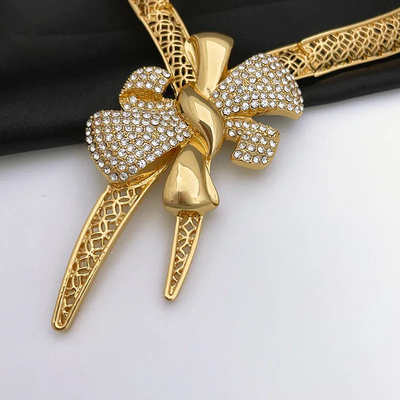 KissICON Italy 18k Gold Plated Women Jewelry Set Classic Design Bowknot Necklace Earring Bracelet And Ring 4PCS Set Jewelry Wedding Party