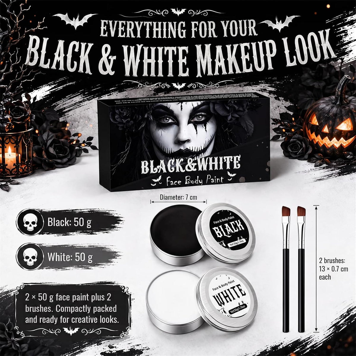 KissICON item 100g Black and White Halloween Face Paint Kit