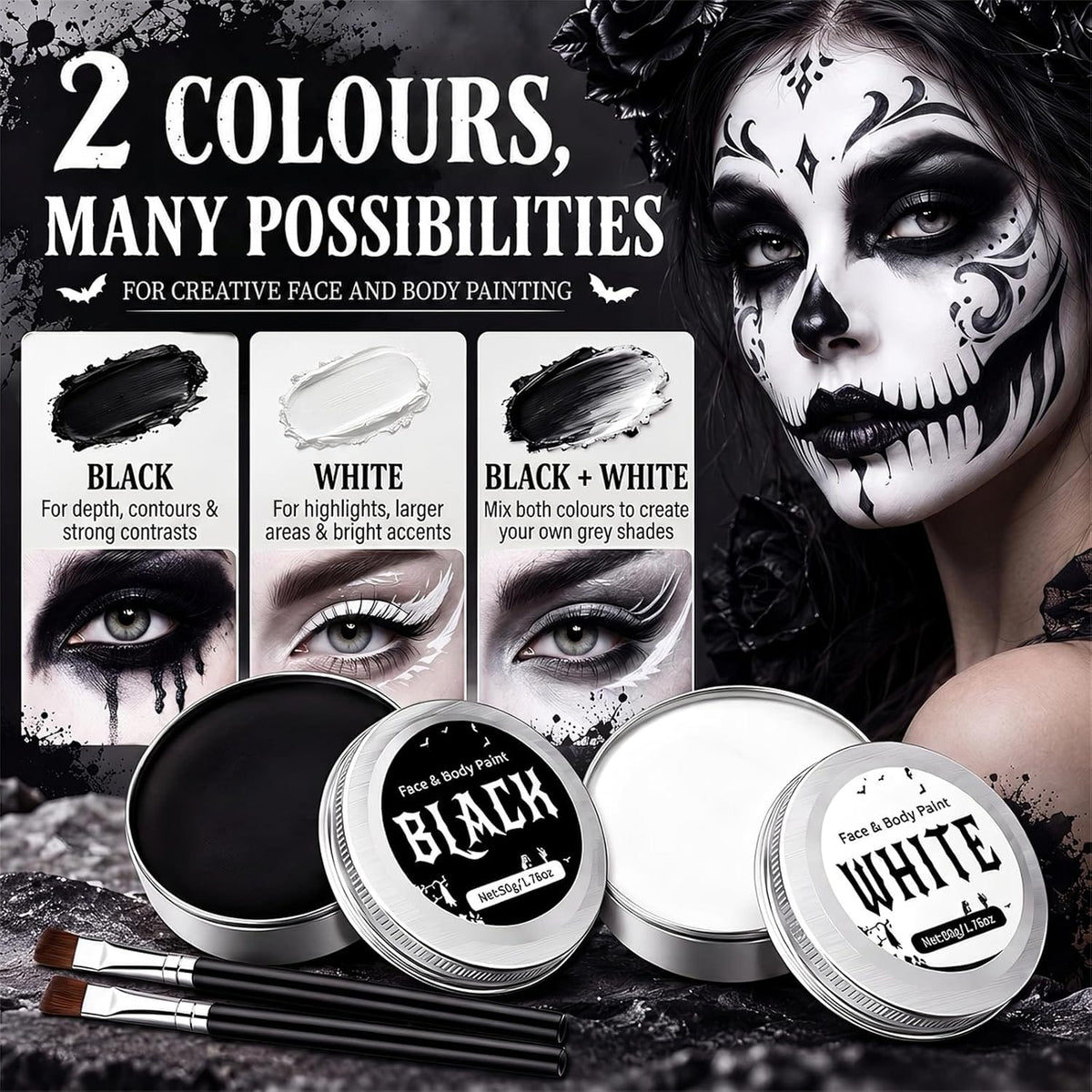 KissICON item 100g Black and White Halloween Face Paint Kit