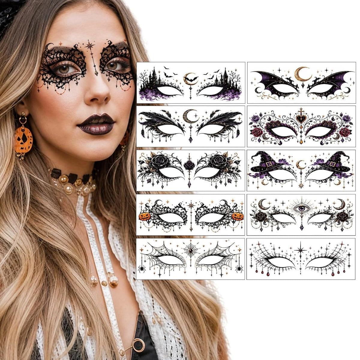 KissICON item 20 Sheets Halloween Gothic Eye Shadow Face Temporary Tattoos