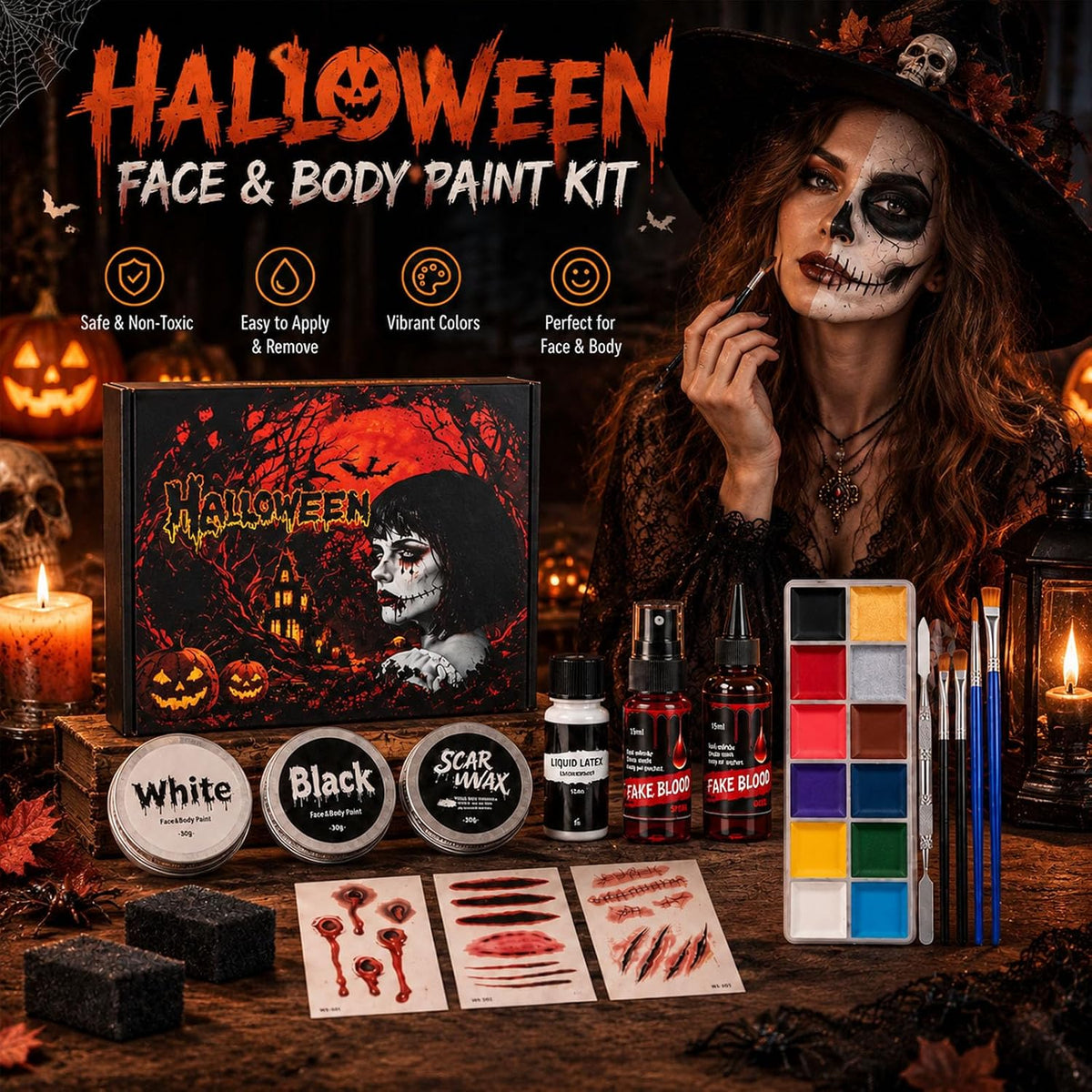 KissICON item BULAWAN 16Piece Halloween SFX Face Paint Kit