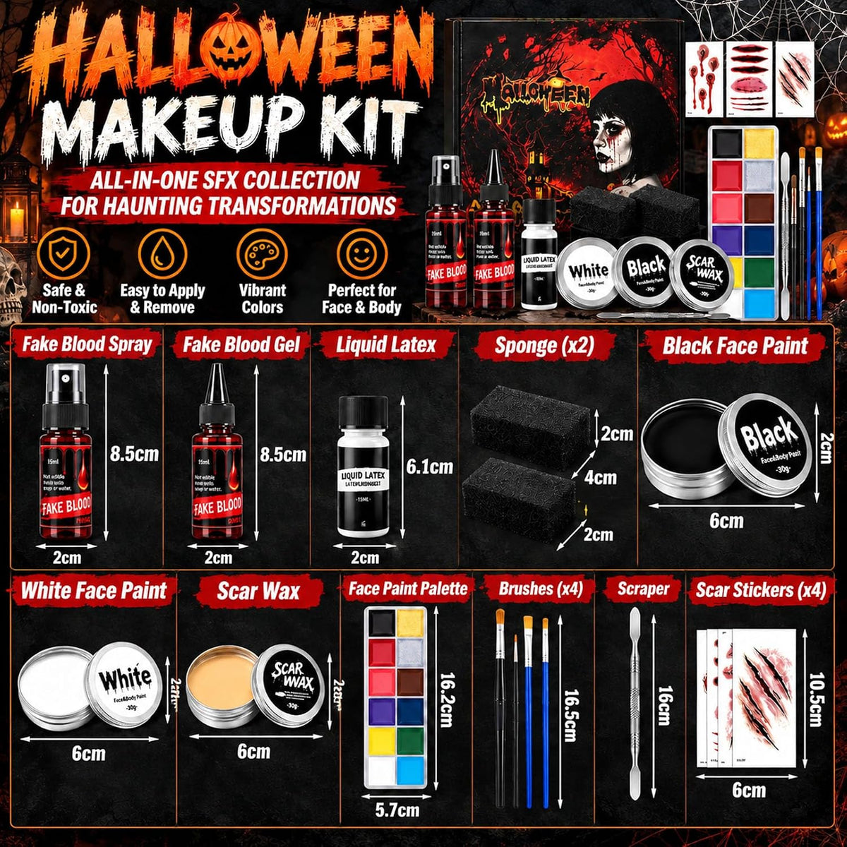KissICON item BULAWAN 16Piece Halloween SFX Face Paint Kit