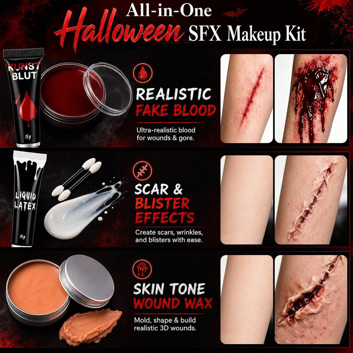 KissICON item Complete Halloween Face Paint and Fake Blood SFX Kit