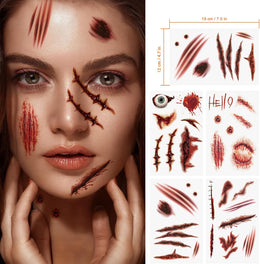 KissICON item Large Halloween Zombie Scar and Fake Blood Tattoo Sheets