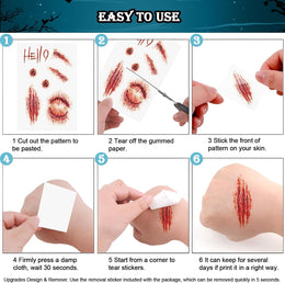 KissICON item Large Halloween Zombie Scar and Fake Blood Tattoo Sheets