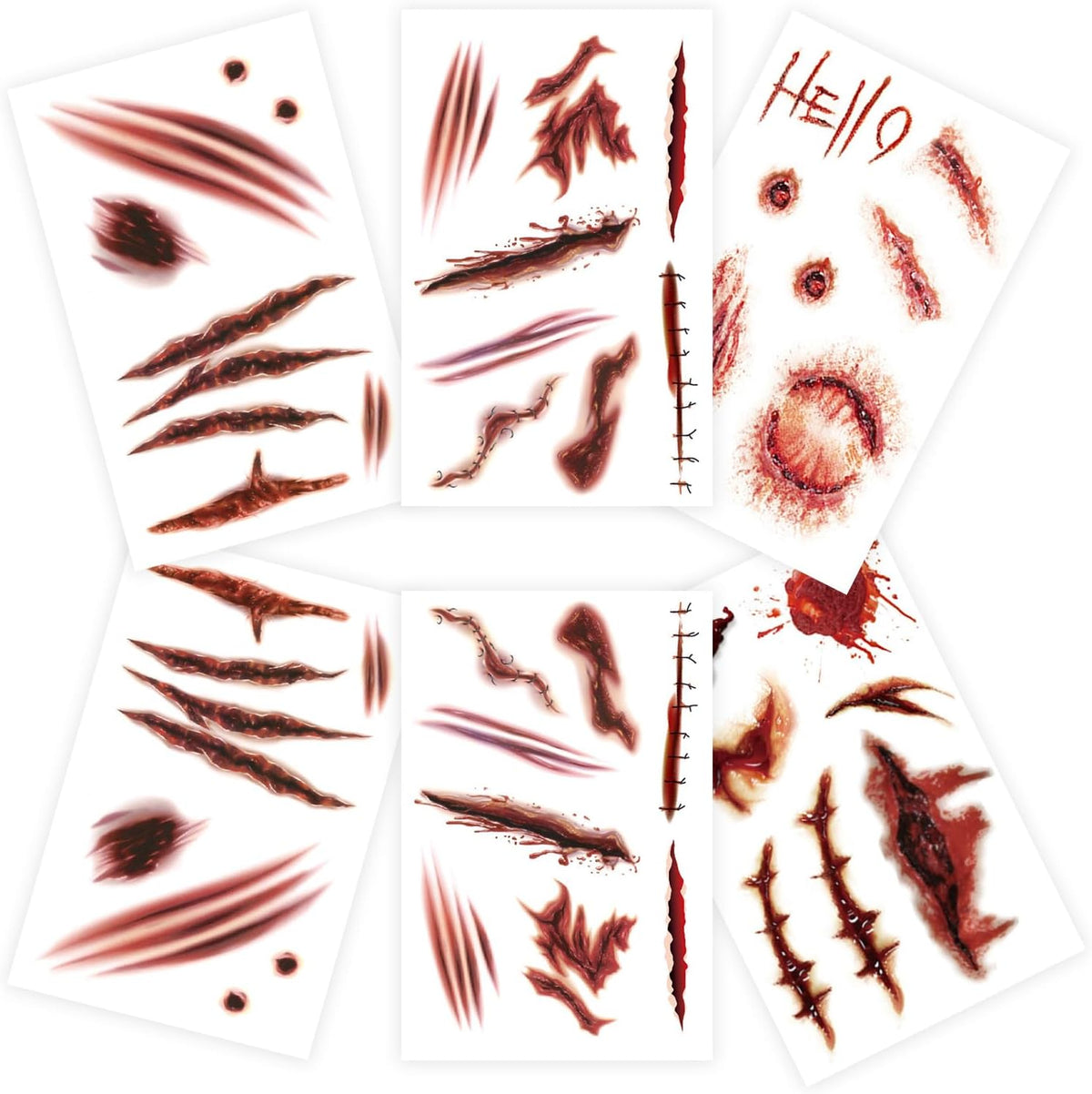KissICON item Large Halloween Zombie Scar and Fake Blood Tattoo Sheets