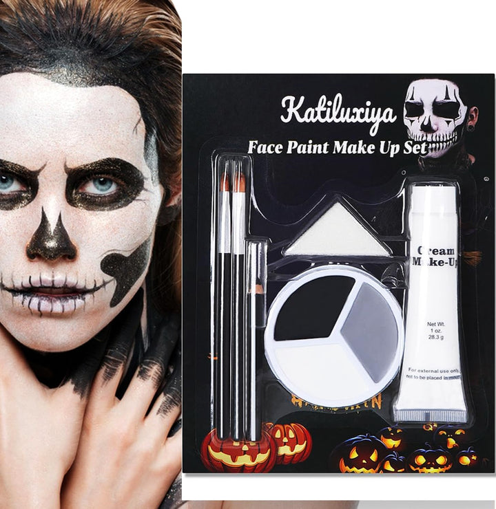 Pro Grey Black  White Halloween Face Paint Kit