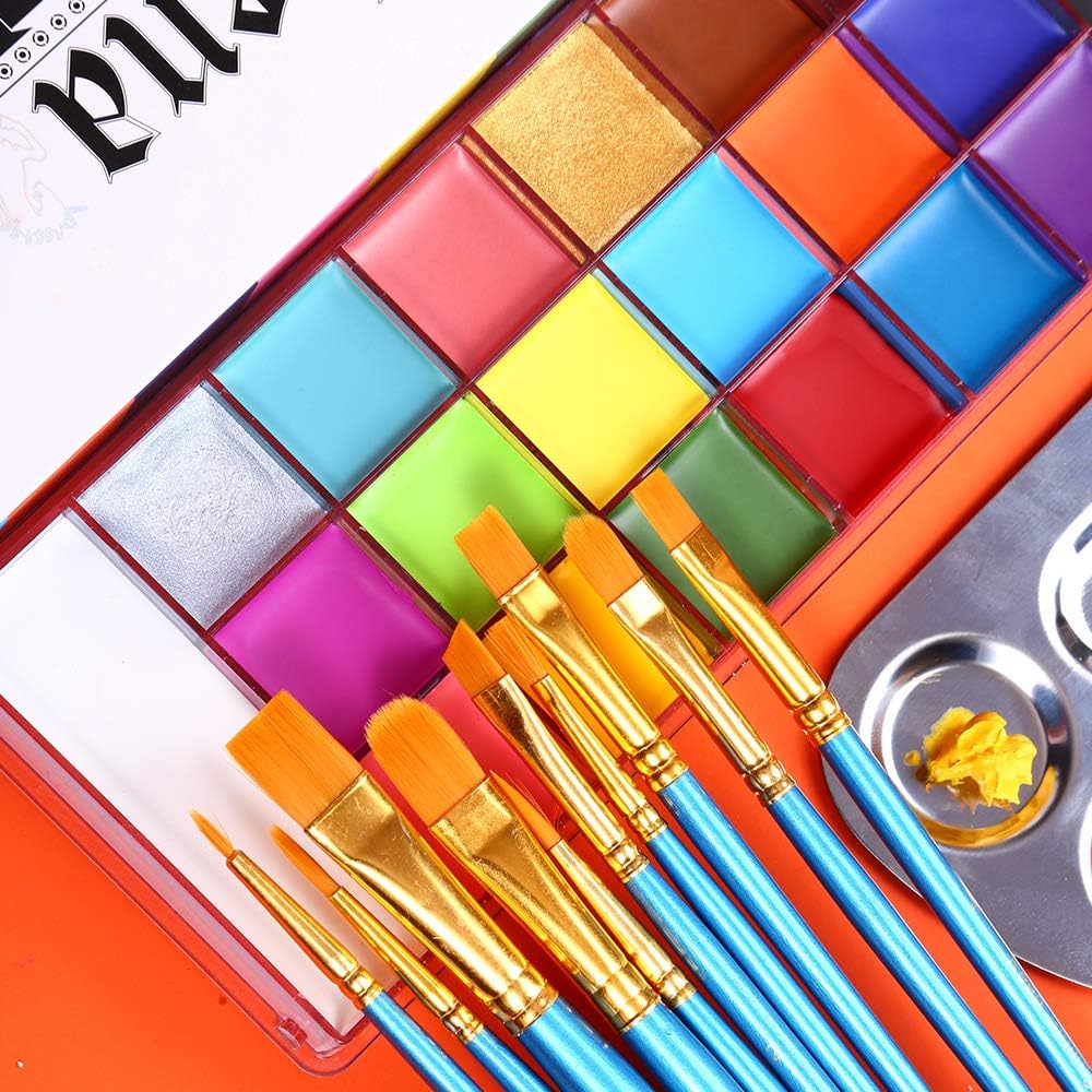 KissICON item Professional Face and Body Paint Palette with 10 Brushes
