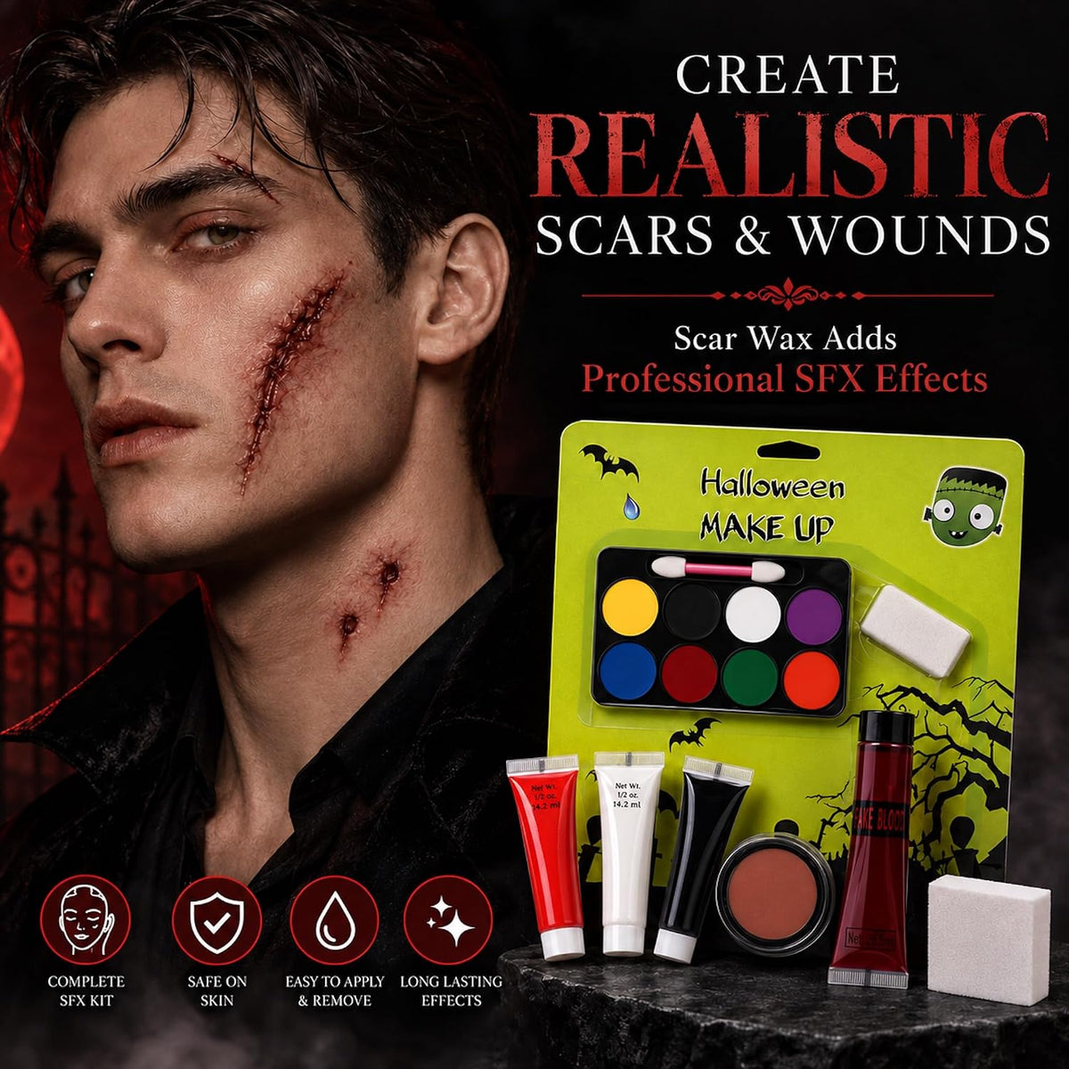 KissICON item Professional Halloween SFX Makeup Kit with Scar Wax and Blood