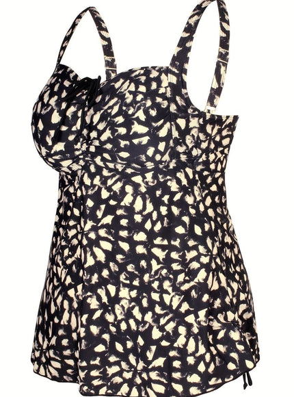 jkthpu-45 IVEDO Women'S Plus Size Off-Shoulder Tankini Top - Sexy High-Stretch Comfort, Black & White Leopard Print with Drawstring Detail, Perfect for Parties & Beach Outings, High Waisted Swimsuit