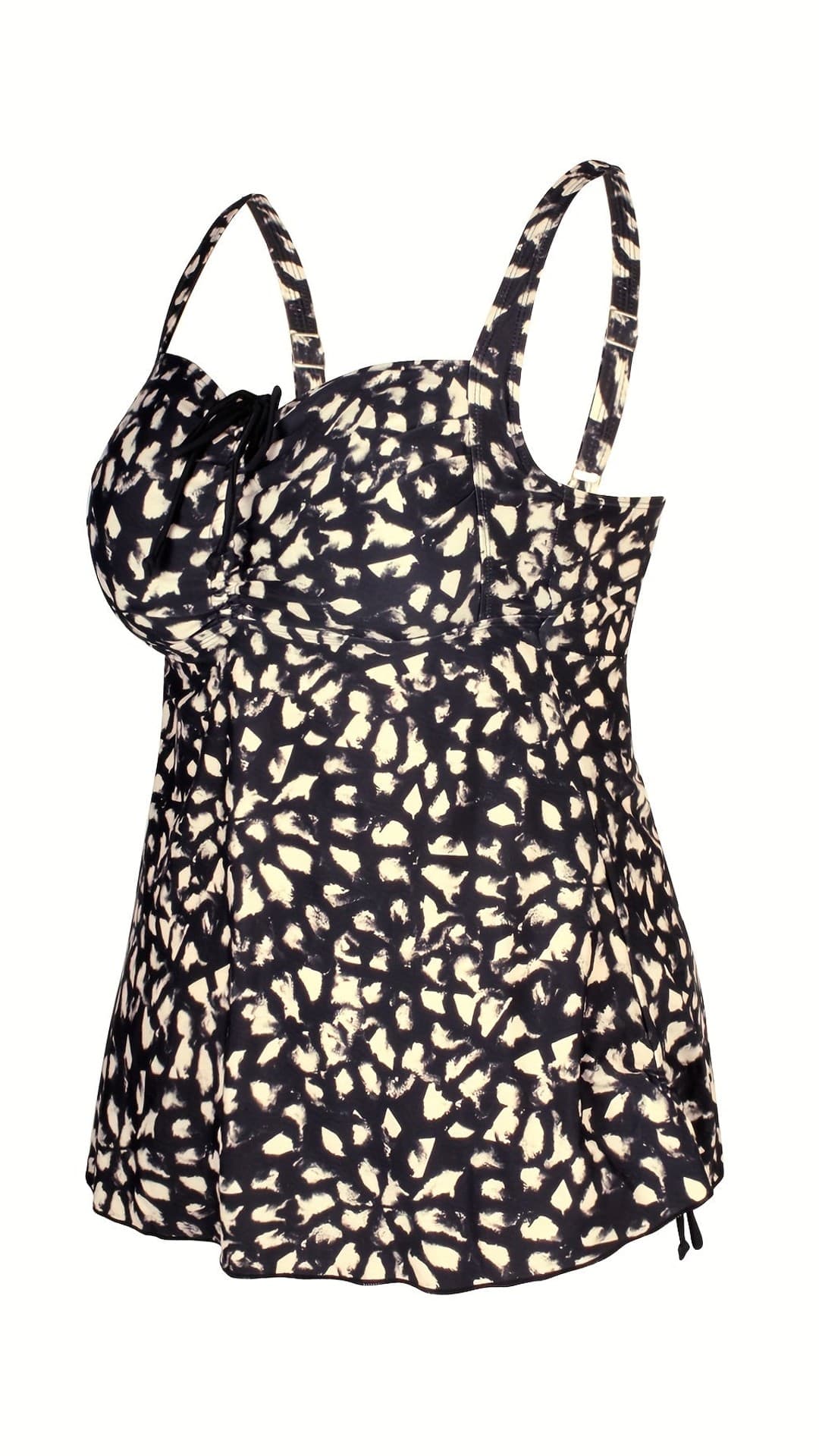 jkthpu-45 IVEDO Women'S Plus Size Off-Shoulder Tankini Top - Sexy High-Stretch Comfort, Black & White Leopard Print with Drawstring Detail, Perfect for Parties & Beach Outings, High Waisted Swimsuit