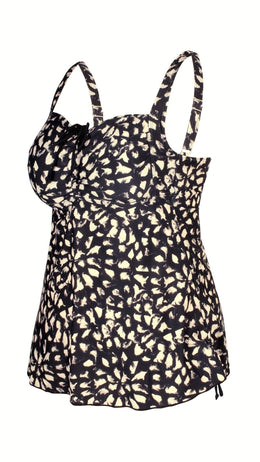 jkthpu-45 IVEDO Women'S Plus Size Off-Shoulder Tankini Top - Sexy High-Stretch Comfort, Black & White Leopard Print with Drawstring Detail, Perfect for Parties & Beach Outings, High Waisted Swimsuit