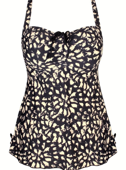 jkthpu-45 IVEDO Women'S Plus Size Off-Shoulder Tankini Top - Sexy High-Stretch Comfort, Black & White Leopard Print with Drawstring Detail, Perfect for Parties & Beach Outings, High Waisted Swimsuit