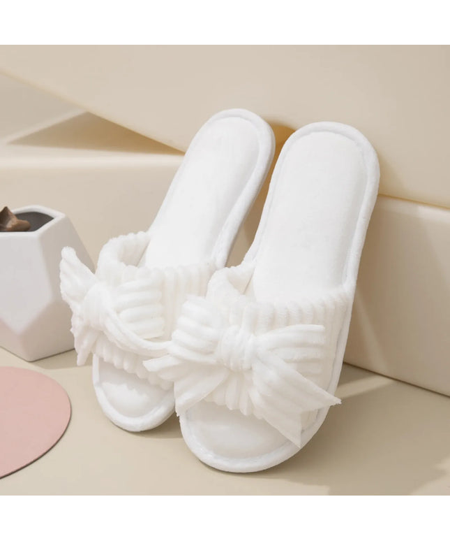 KissICON Ivory / 40-41 Women Bow Décor Plush Open Toe Memory Foam