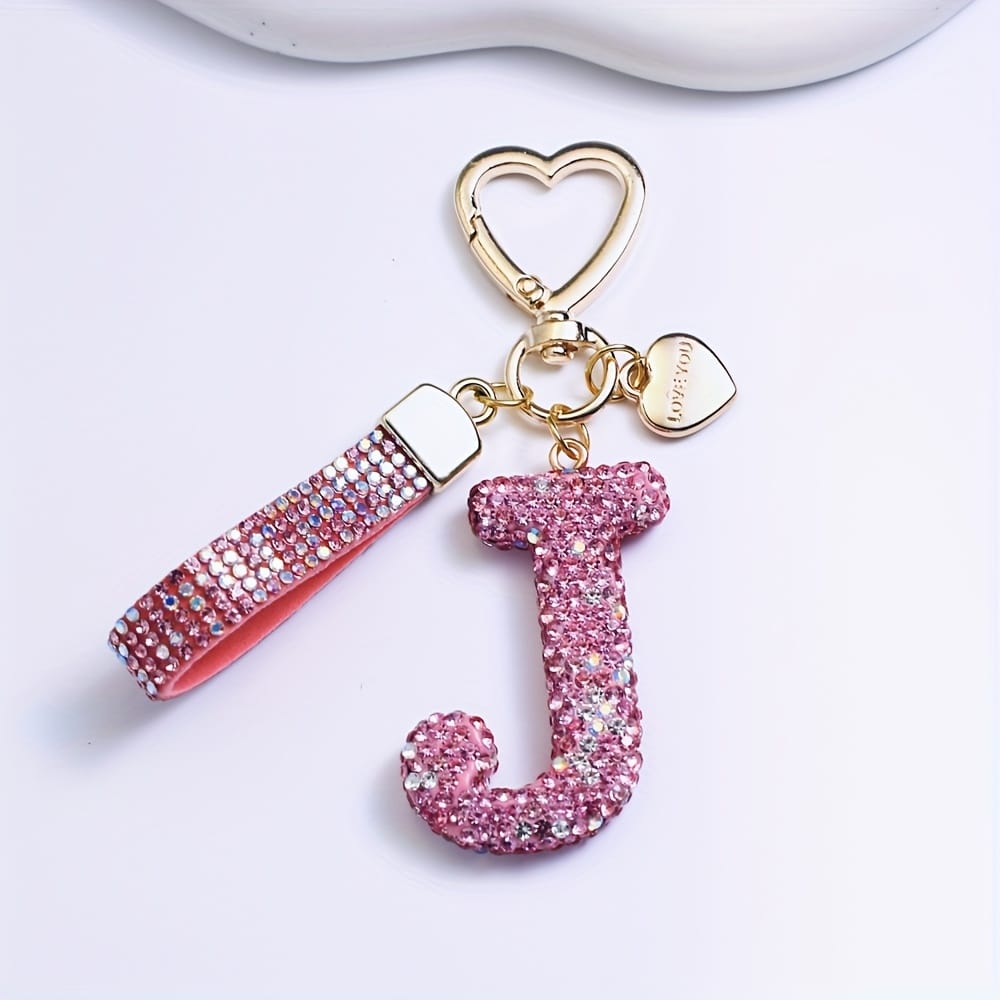 KissICON J Sparkling Pink  White Initial PVC Keychain Gift