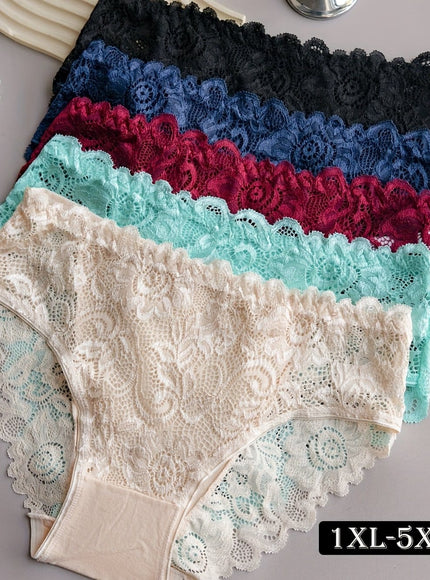 KissICON Jade green red blue black / UK 18 Elegant Lacetrimmed Stretchy Panties 5 Pack