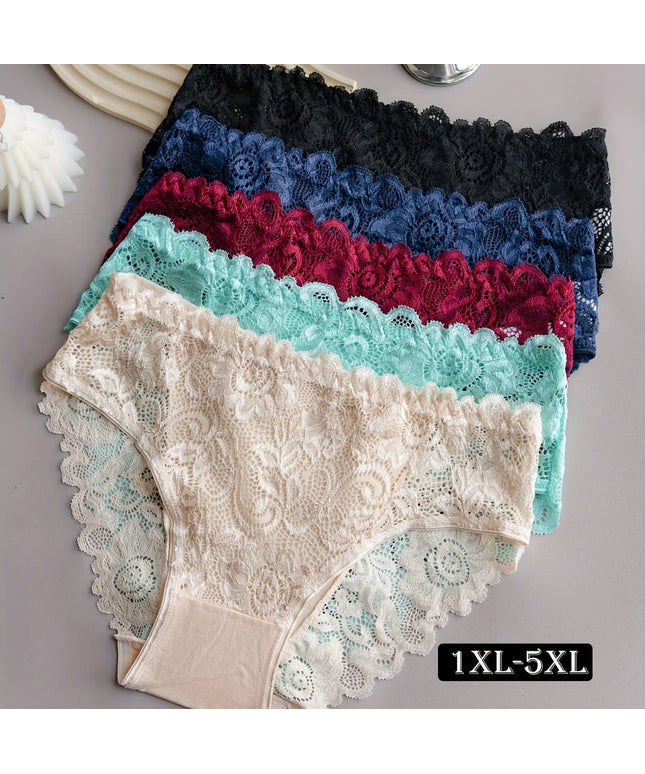 KissICON Jade green red blue black / UK 18 Elegant Lacetrimmed Stretchy Panties 5 Pack