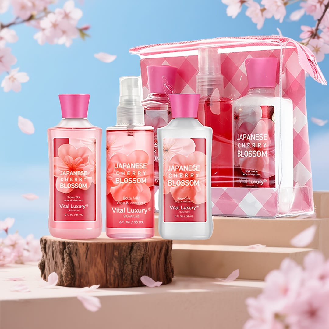 KissICON Japanese Cherry Blossom 💋 Floral Bath Gift Set For Women -