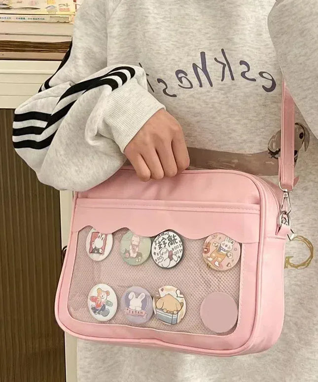 Dropshipman Japanese Harajuku Ita Bag for Women PU Transparent Pocket Itabag High School Girls Uniform JK Crossbody Shoulder Bag Handbags