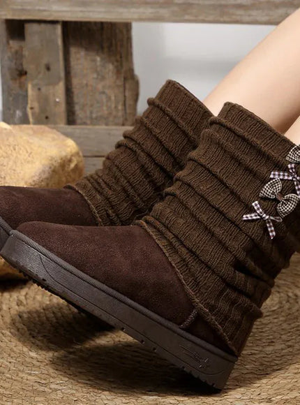 KissICON Japanese Style Bowknot Snow Boots Women Fashion Round