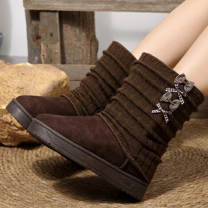 KissICON Japanese Style Bowknot Snow Boots Women Fashion Round