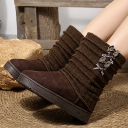 KissICON Japanese Style Bowknot Snow Boots Women Fashion Round
