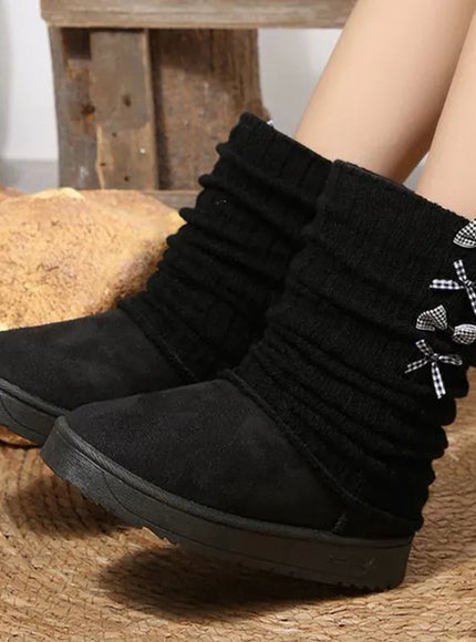 KissICON Japanese Style Bowknot Snow Boots Women Fashion Round