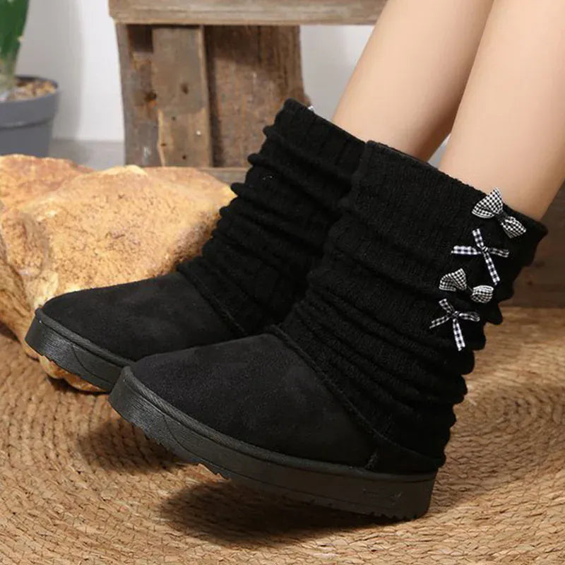 KissICON Japanese Style Bowknot Snow Boots Women Fashion Round