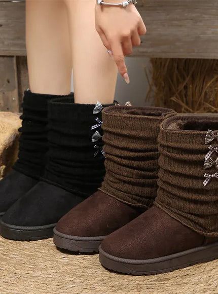 KissICON Japanese Style Bowknot Snow Boots Women Fashion Round