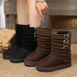 KissICON Japanese Style Bowknot Snow Boots Women Fashion Round