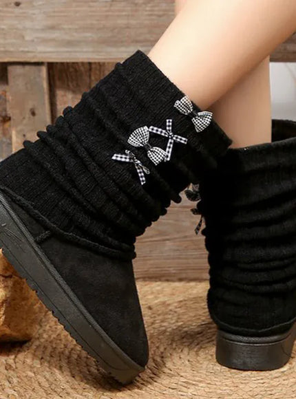 KissICON Japanese Style Bowknot Snow Boots Women Fashion Round