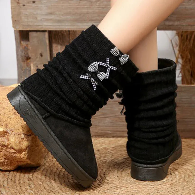 KissICON Japanese Style Bowknot Snow Boots Women Fashion Round