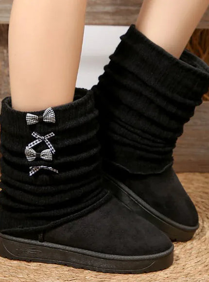 KissICON Japanese Style Bowknot Snow Boots Women Fashion Round