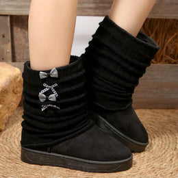 KissICON Japanese Style Bowknot Snow Boots Women Fashion Round