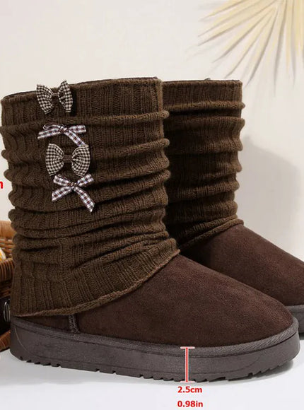 KissICON Japanese Style Bowknot Snow Boots Women Fashion Round