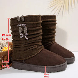 KissICON Japanese Style Bowknot Snow Boots Women Fashion Round