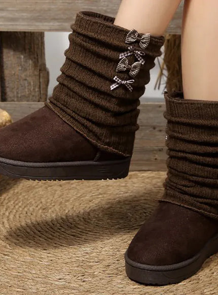 KissICON Japanese Style Bowknot Snow Boots Women Fashion Round