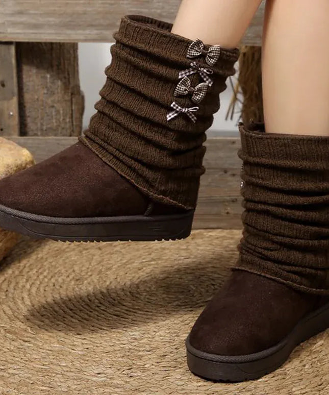 KissICON Japanese Style Bowknot Snow Boots Women Fashion Round
