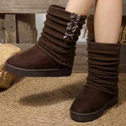 KissICON Japanese Style Bowknot Snow Boots Women Fashion Round