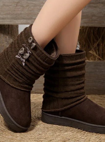KissICON Japanese Style Bowknot Snow Boots Women Fashion Round