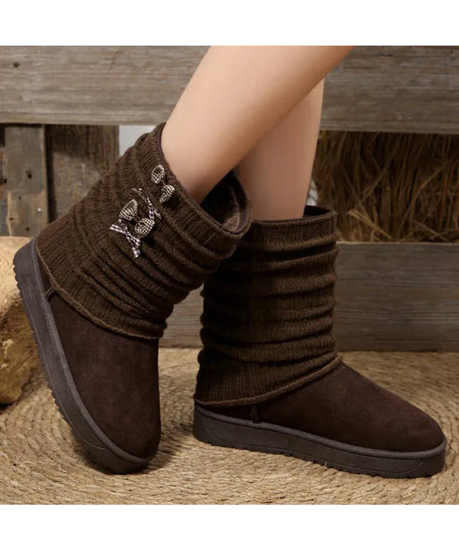 KissICON Japanese Style Bowknot Snow Boots Women Fashion Round