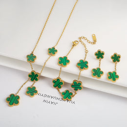 KissICON Jewelry Set 11 3Pcs 18k Gold-Plated Five-Leaf Flower Necklace Earrings Bracelet Jewelry Set For Woman Fashion Party Jewelry Daily Wear Clover
