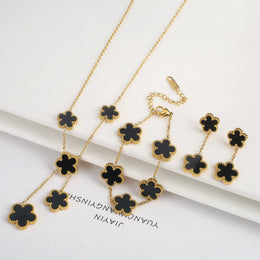 KissICON Jewelry Set 13 3Pcs 18k Gold-Plated Five-Leaf Flower Necklace Earrings Bracelet Jewelry Set For Woman Fashion Party Jewelry Daily Wear Clover
