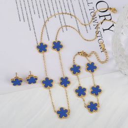 KissICON Jewelry Set 6 3Pcs 18k Gold-Plated Five-Leaf Flower Necklace Earrings Bracelet Jewelry Set For Woman Fashion Party Jewelry Daily Wear Clover