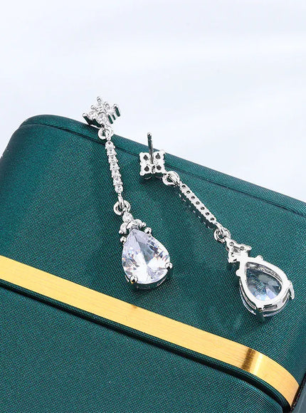 KissICON Jewelry Sparkly S925 Silver Plated White Zircon Water Drop Earrings Assorted Temperament Earrings for Girlfriend Gifts