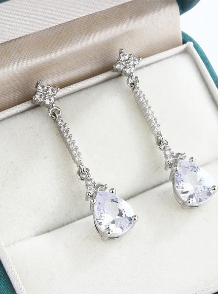 KissICON Jewelry Sparkly S925 Silver Plated White Zircon Water Drop Earrings Assorted Temperament Earrings for Girlfriend Gifts
