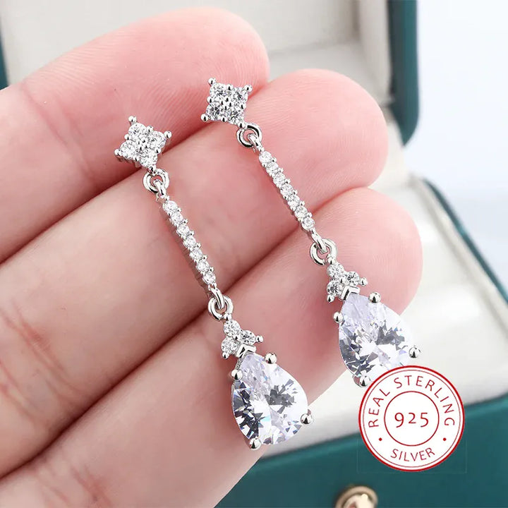 Jewelry Sparkly S925 Silver Plated White Zircon Water Drop Earrings Assorted Temperament Earrings for Girlfriend Gifts