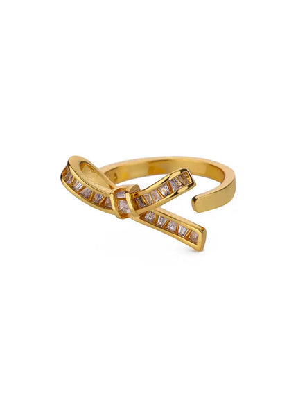 KissICON JZ6729G Kissicon Bling Bow Knot Ring – Stainless Zirconia