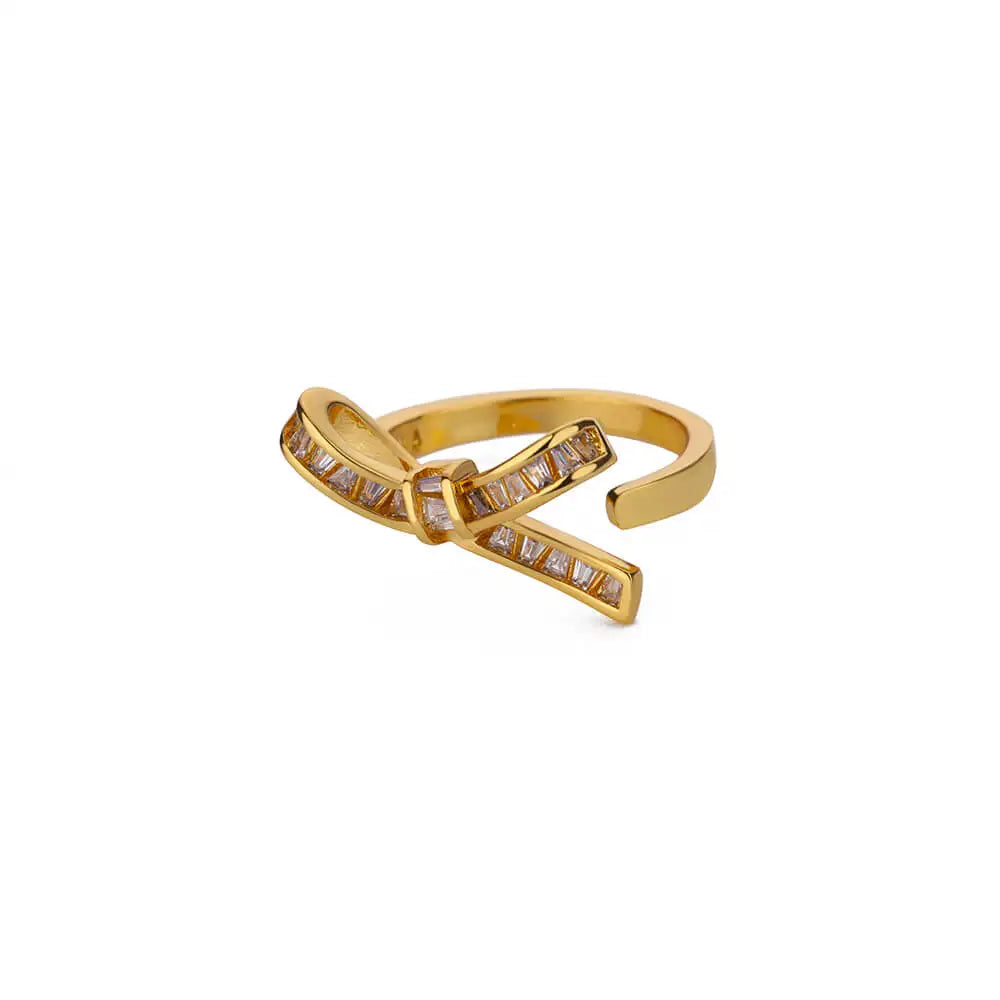 KissICON JZ6729G Kissicon Bling Bow Knot Ring – Stainless Zirconia