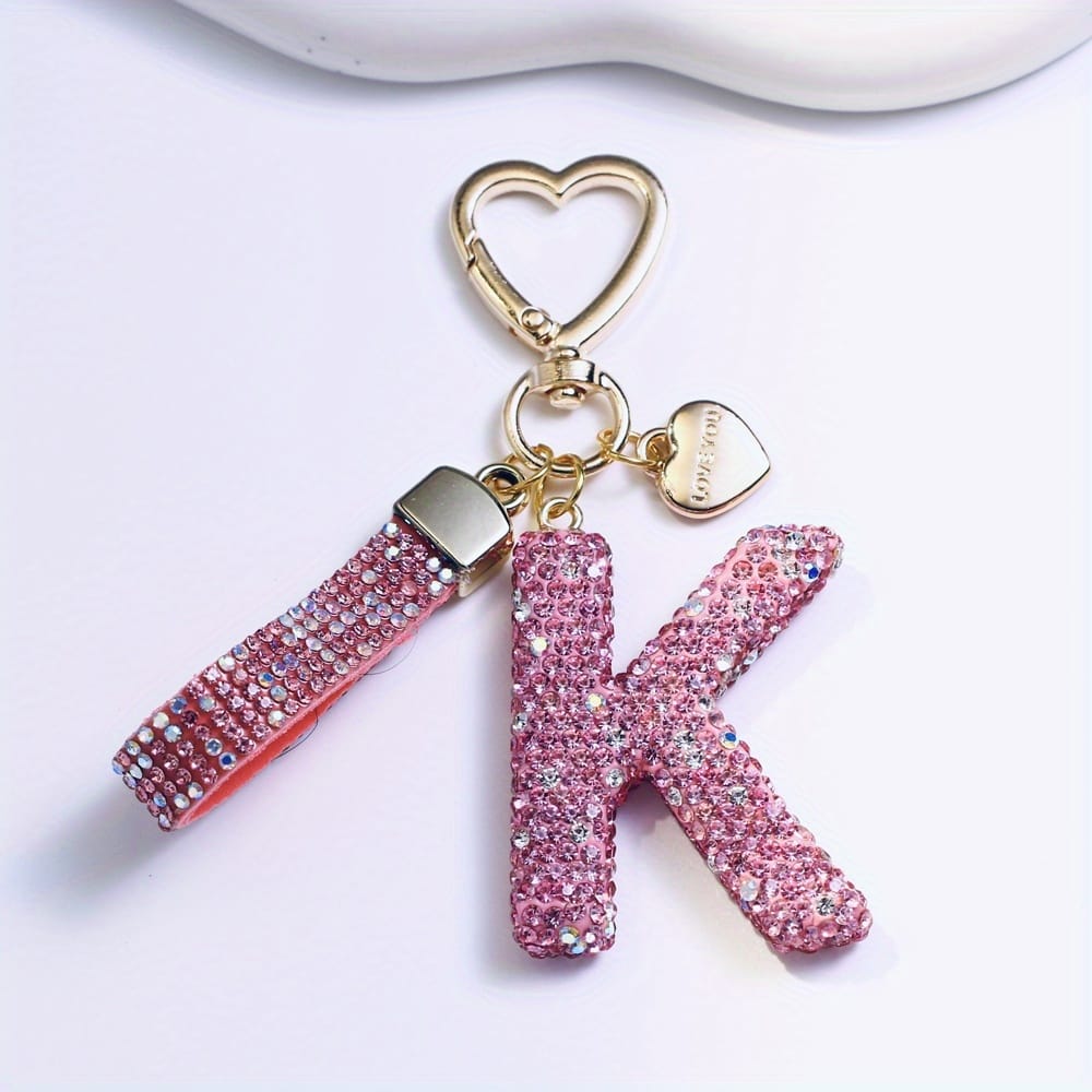 KissICON K Sparkling Pink  White Initial PVC Keychain Gift